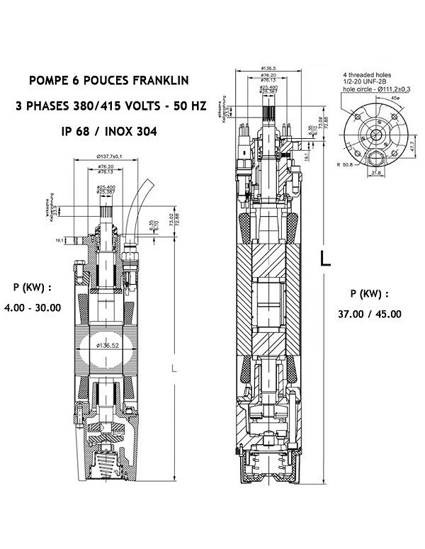 FRANKLIN motor 6" three phase 400V with connector