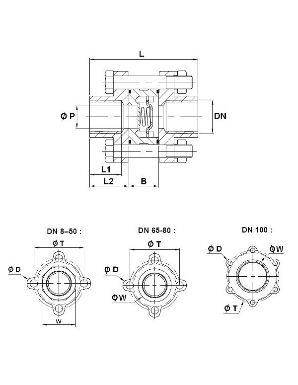 Clapet à disque - 3 pièces inox 316 