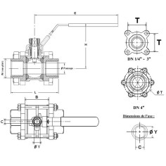 Vanne sphérique taraudée F/F- 3 pièces inox 316 2