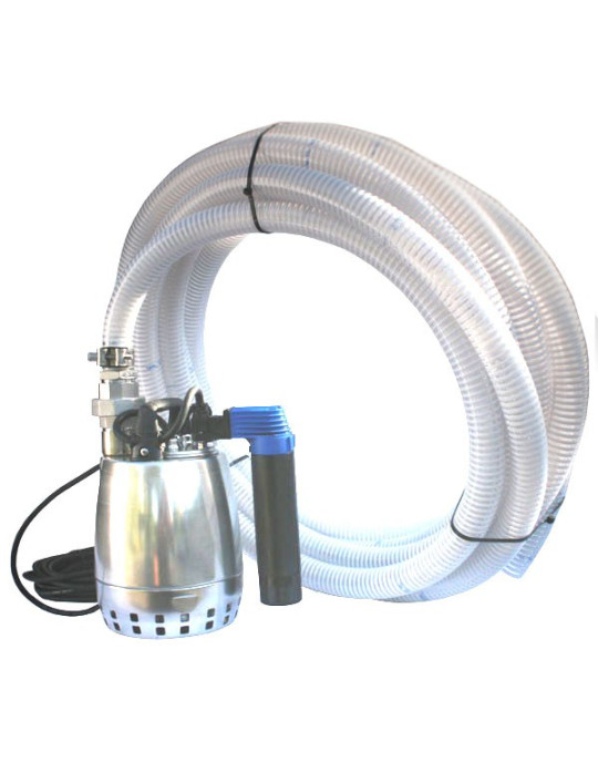 Kit pompe de relevage 0.45 Kw monophasé, particules 10 mm maxi avec tuyaux de refoulement 5, 10 ,ou 20m, raccord démontable inox