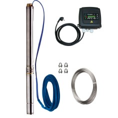 Pompe forage 3" Calpeda 3SD MONO ou TRI avec cable électrique, câble inox 4 mm, coffret de commande PFC-TM ou PFC-T