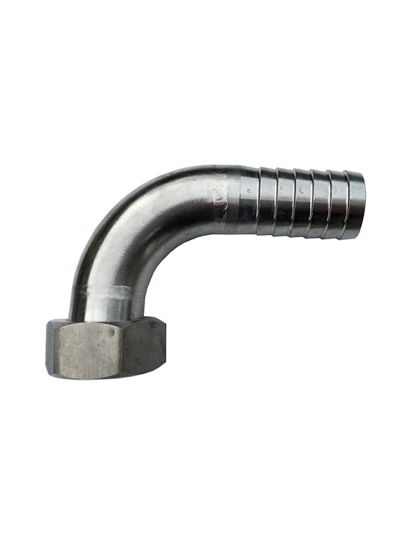 Raccord coudé embout cannelé long à écrou tournant inox 316