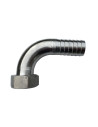 Elbow fitting with long ribbed hose tail and swivel nut, 316 stainless steel