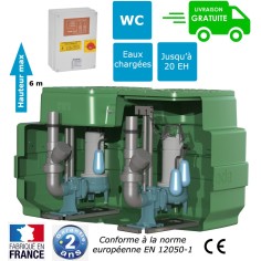 Station de relevage 2 pompes roue vortex monophasé sur pieds d'assies