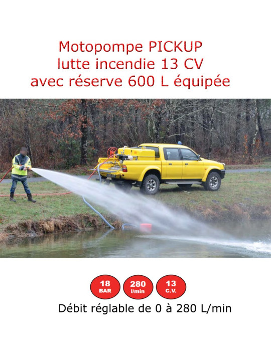 Motopompe lutte incendie 13 CV avec réserve 600 L équipée