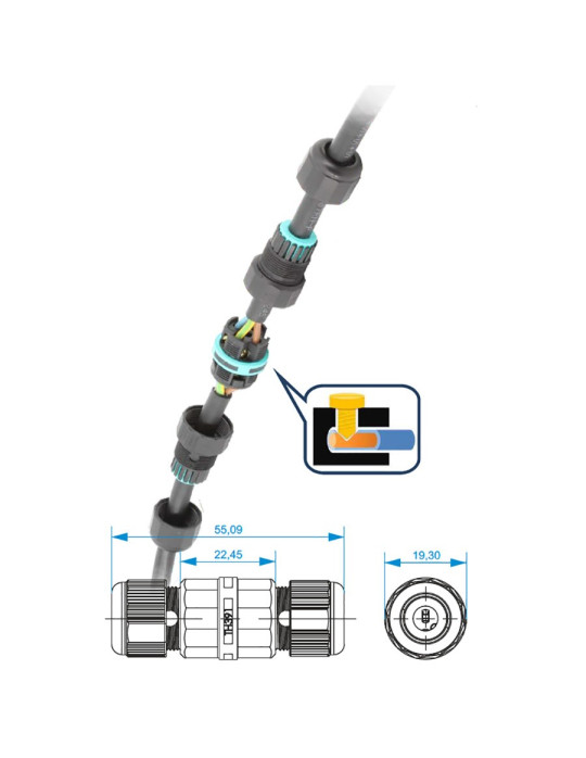 Connecteur étanche démontable IP68
