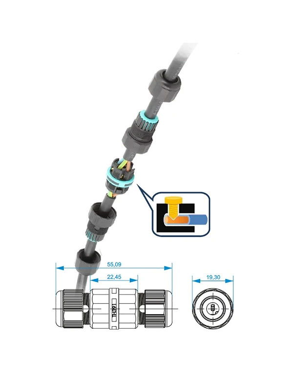 Connecteur étanche démontable IP68