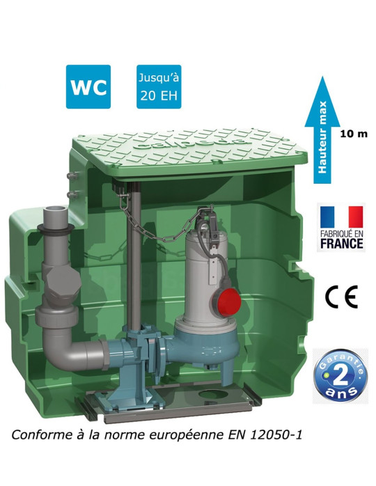 Pump station 1 pump vortex impeller (0.55kw - 230V) tank 230L