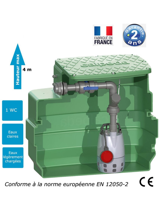 Station de relevage eaux usées domestique pompe vortex, passage 25 mm Puissance 0.25 Kw monophasé