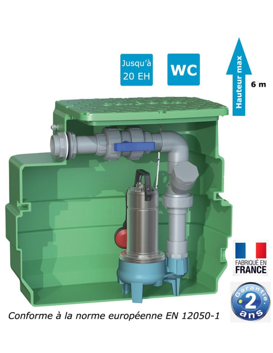 Station de relevage eaux chargées, usées, CAL230 GQSM 50-8  - hauteur de relevage maxi 6m - Puissance 0.55Kw - 230V