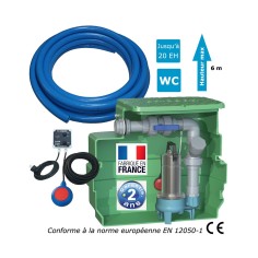 Station de relevage eaux chargées habitation 0.55 Kw, jusqu'à 20 Eh + tuyau PVC 25 m + kit alarme