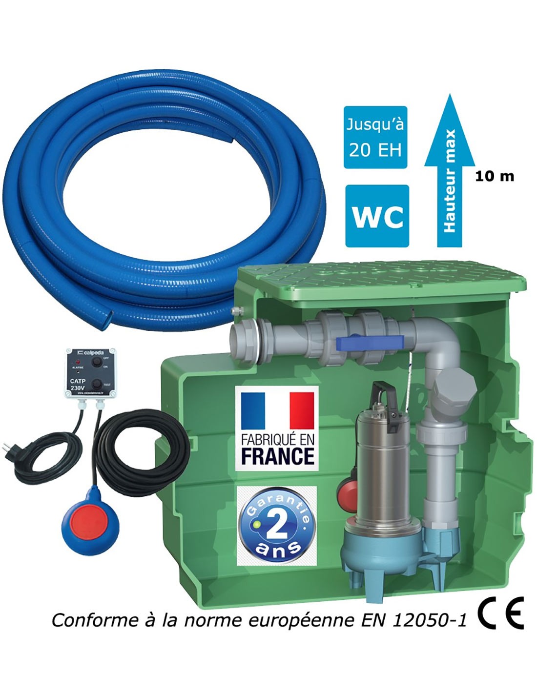 Pump station 1 pump vortex impeller (0.55kw - 230V) tank 230L