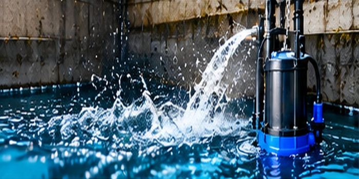 Pompe de relevage immerg&eacute;e &eacute;vacuant l'eau d'une fosse