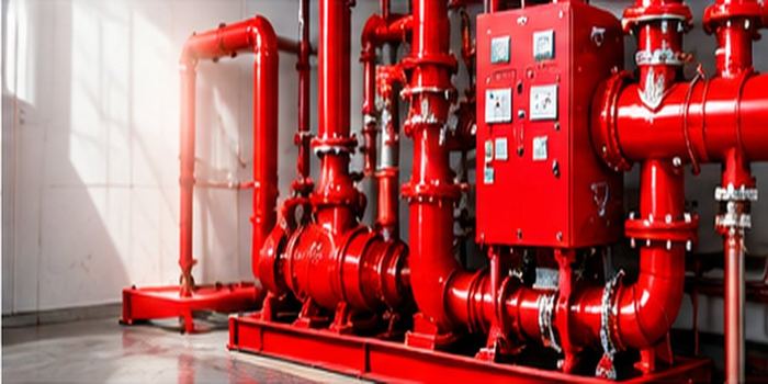 Groupe de pompage incendie rouge avec armoire de commande